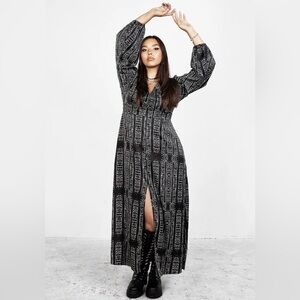 Black Printed Maxi Dress with Balloon Sleeves